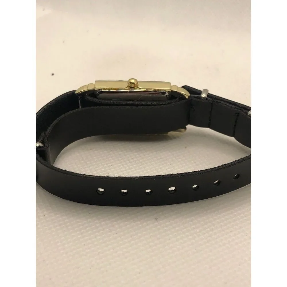 Anne Klein AK/3036 Unisex Black Leather Analog Cream Dial Quartz Watch OL158